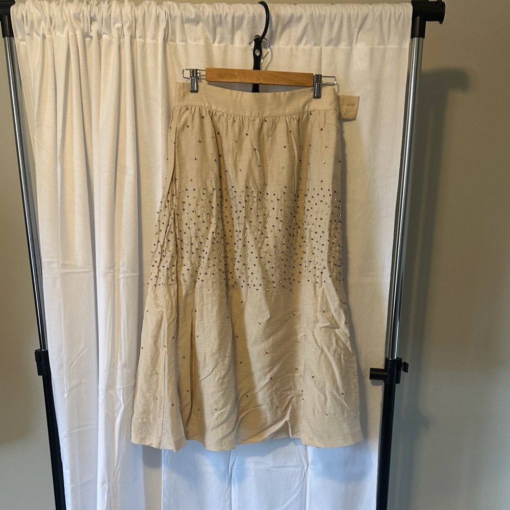 Boston Proper Beige A-Line Skirt with Stud Details